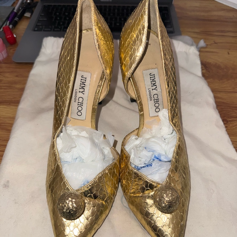 Jimmy Choo Gold Textured Heels